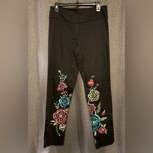 Vintage 90s Cache Black Straight Leg Pants with Floral Embroidery
